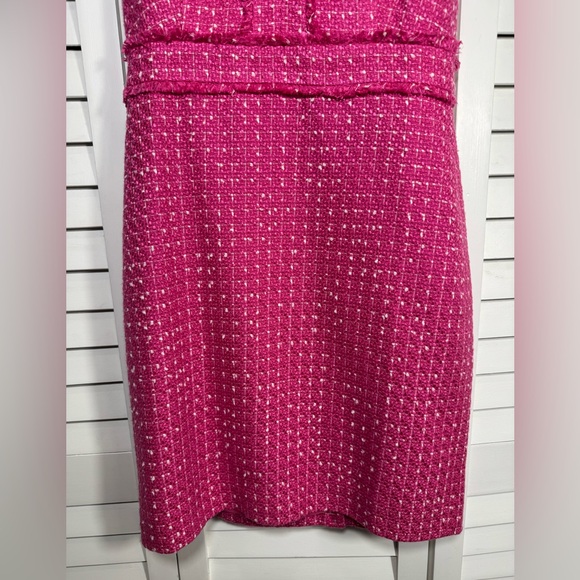 NWT J. Crew Women’s V Neck Pink Tweed Midi Dress with Fringe Detail Size 4 - Picture 4 of 9